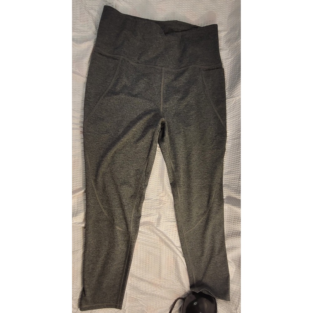MTA Sport Womens High Waisted Leggings Charcoal Gray Heathered Pockets Size L